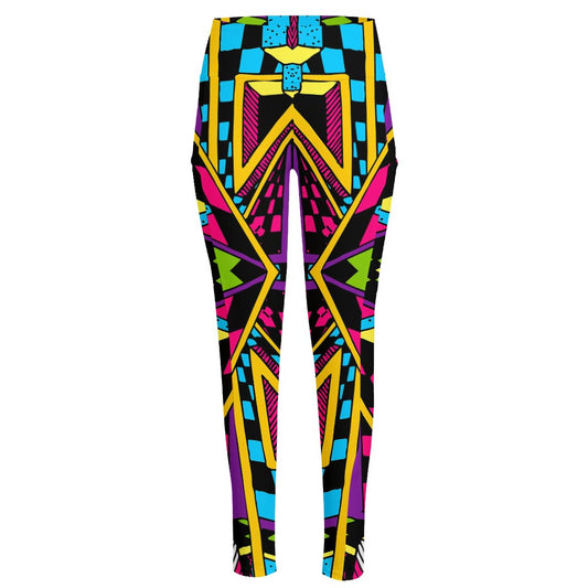 Ethnic Psychedelic Trippy Print High-Waisted Pocket Leggings