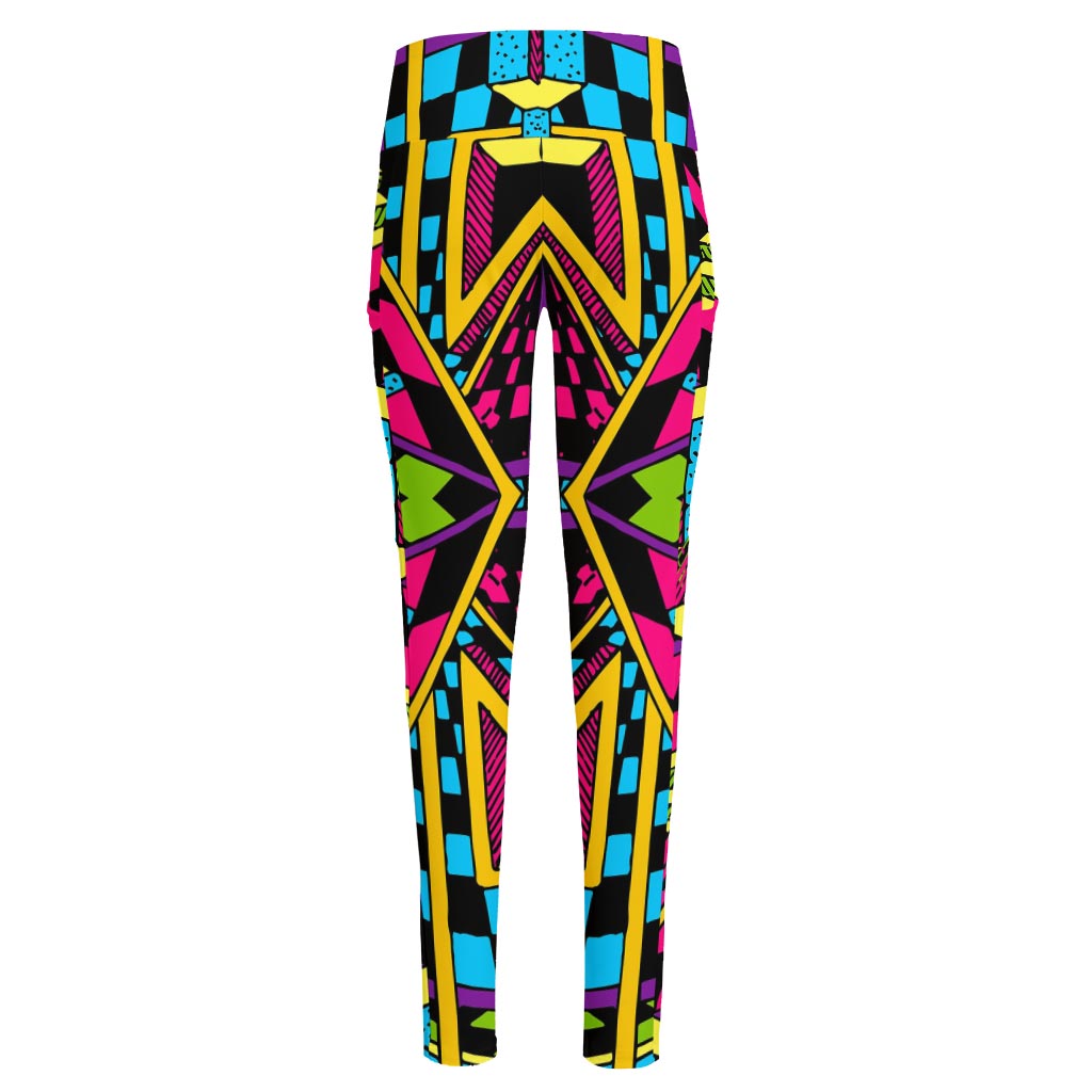 Ethnic Psychedelic Trippy Print High-Waisted Pocket Leggings