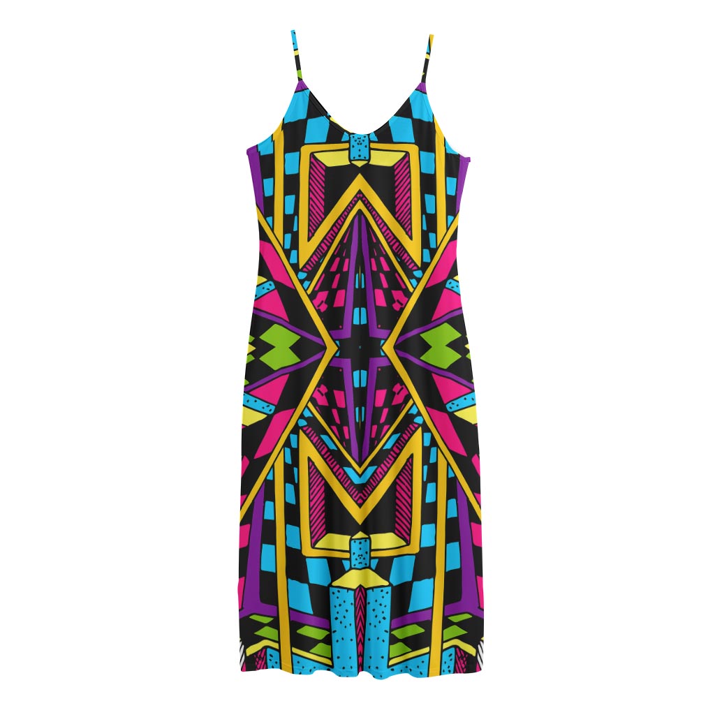 Ethnic Psychedelic Trippy Print Jersey Midi Cami Dress