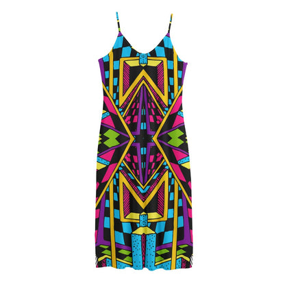 Ethnic Psychedelic Trippy Print Jersey Midi Cami Dress