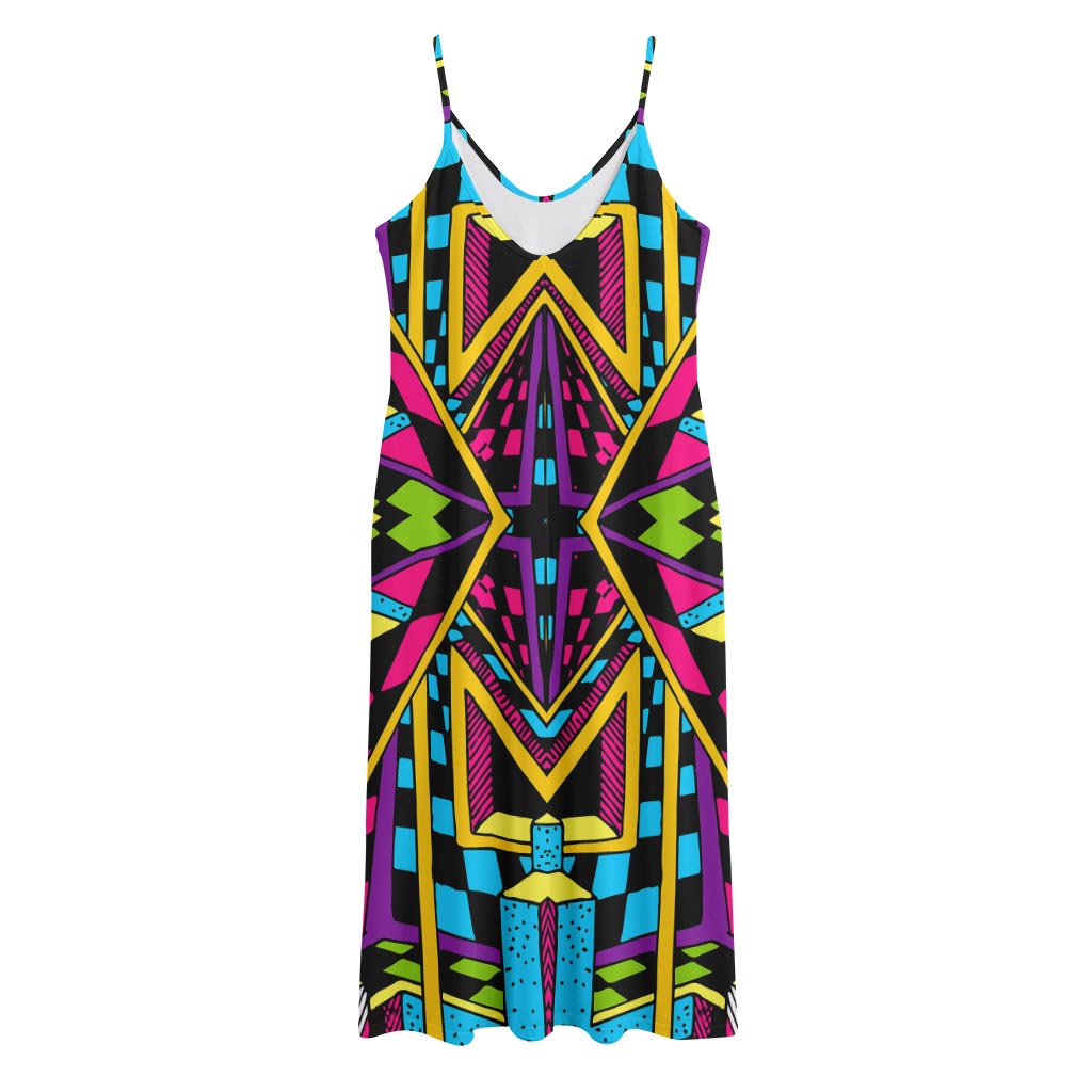 Ethnic Psychedelic Trippy Print Jersey Midi Cami Dress