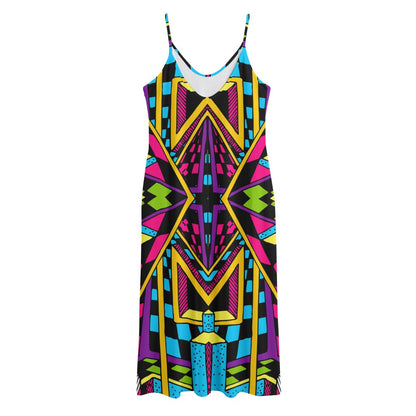Ethnic Psychedelic Trippy Print Jersey Midi Cami Dress
