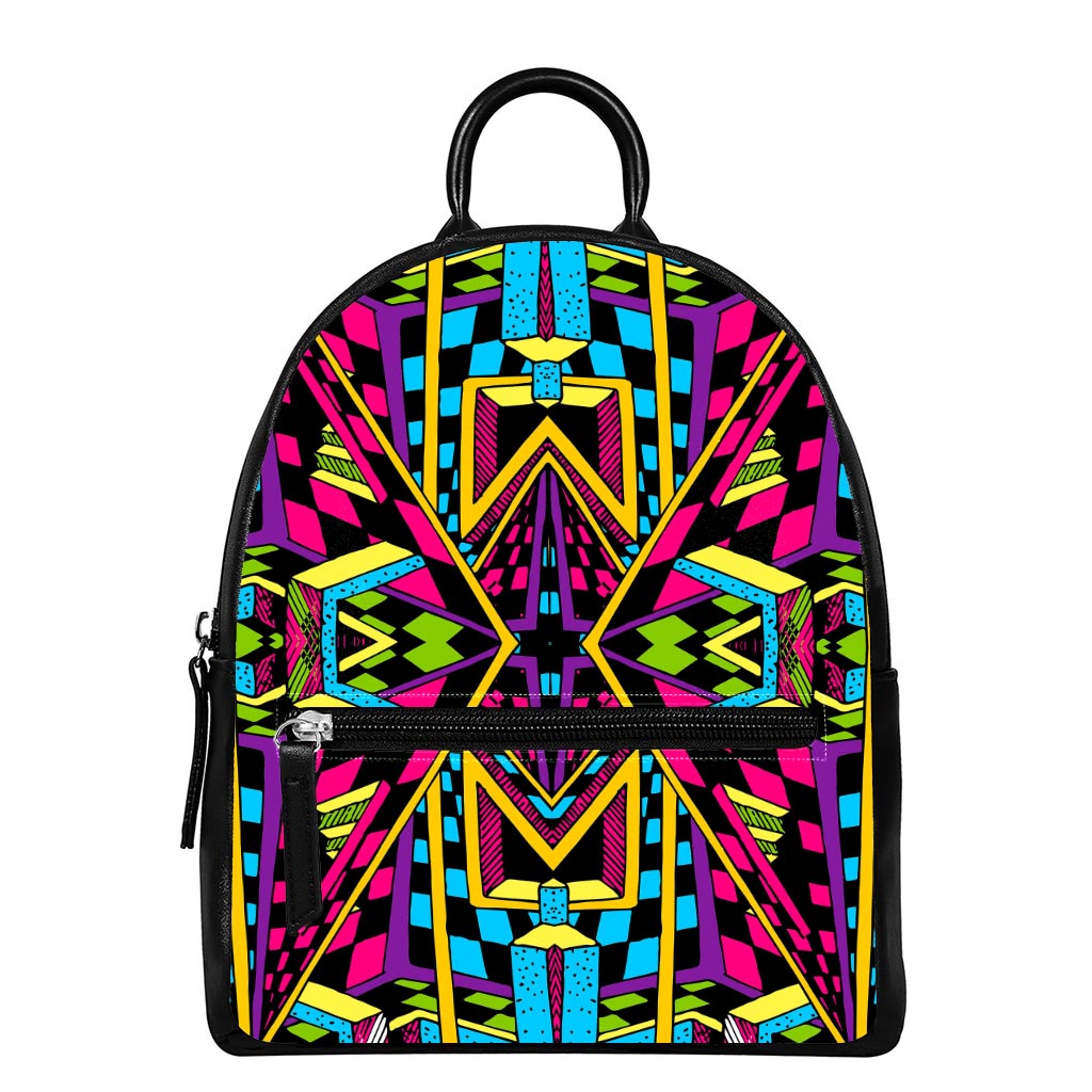 Ethnic Psychedelic Trippy Print Leather Backpack