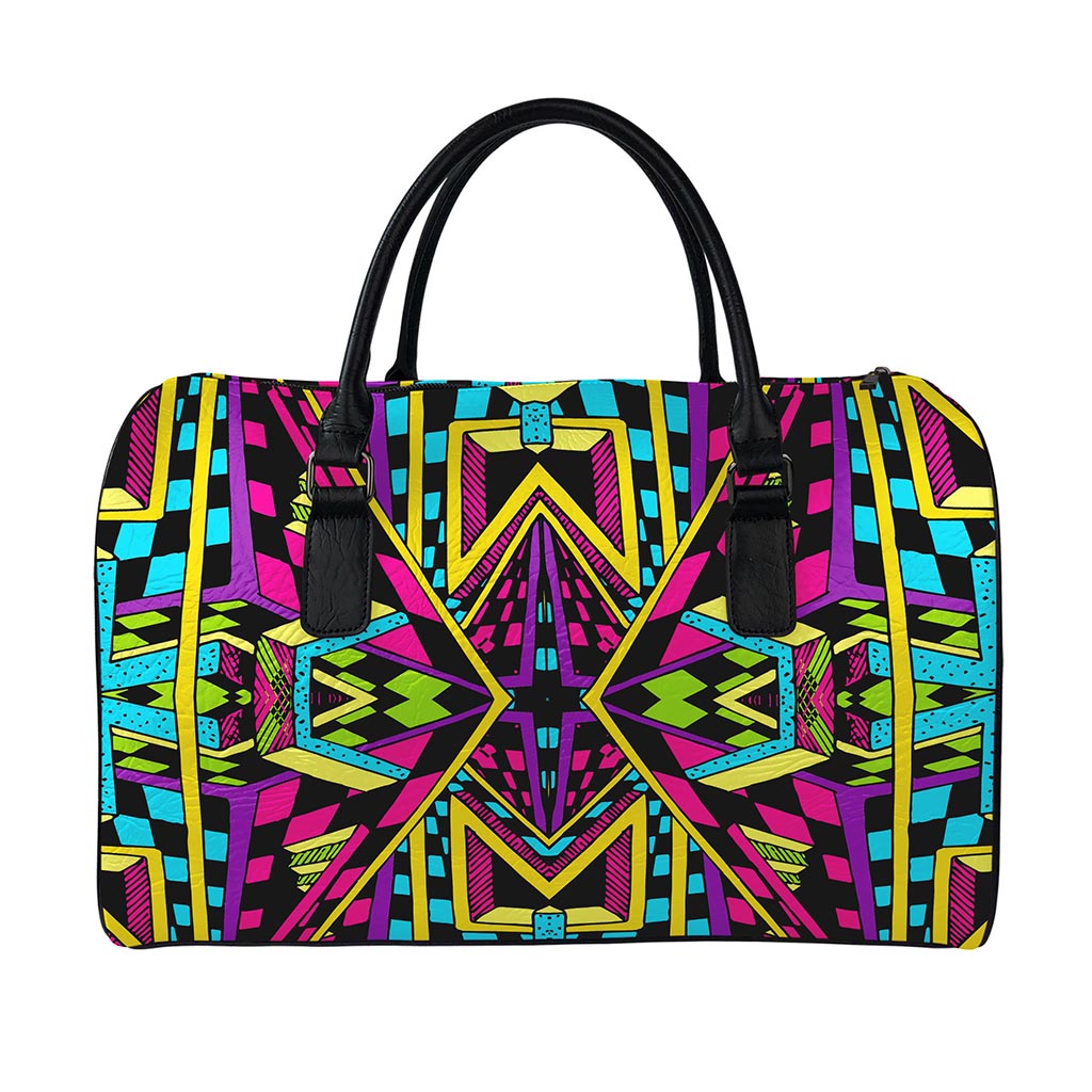 Ethnic Psychedelic Trippy Print Leather Duffle Bag