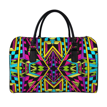 Ethnic Psychedelic Trippy Print Leather Duffle Bag