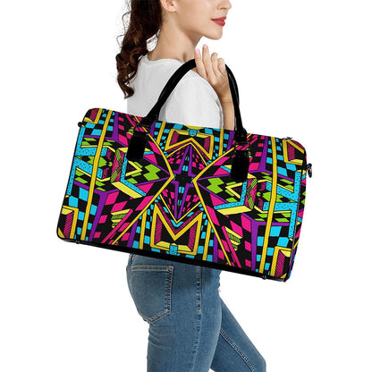 Ethnic Psychedelic Trippy Print Leather Duffle Bag