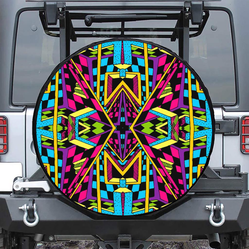 Ethnic Psychedelic Trippy Print Leather Spare Tire Cover