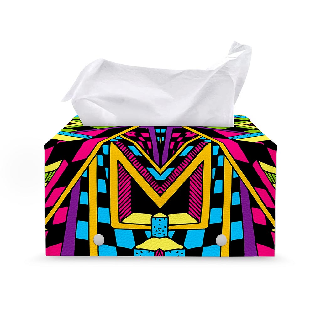 Ethnic Psychedelic Trippy Print Leather Tissue Box Cover