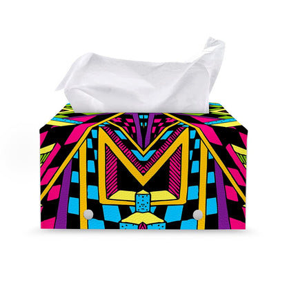 Ethnic Psychedelic Trippy Print Leather Tissue Box Cover