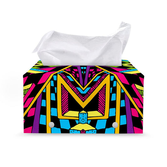 Ethnic Psychedelic Trippy Print Leather Tissue Box Cover