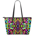 Ethnic Psychedelic Trippy Print Leather Tote Bag With Zipper