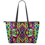 Ethnic Psychedelic Trippy Print Leather Tote Bag