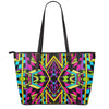 Ethnic Psychedelic Trippy Print Leather Tote Bag