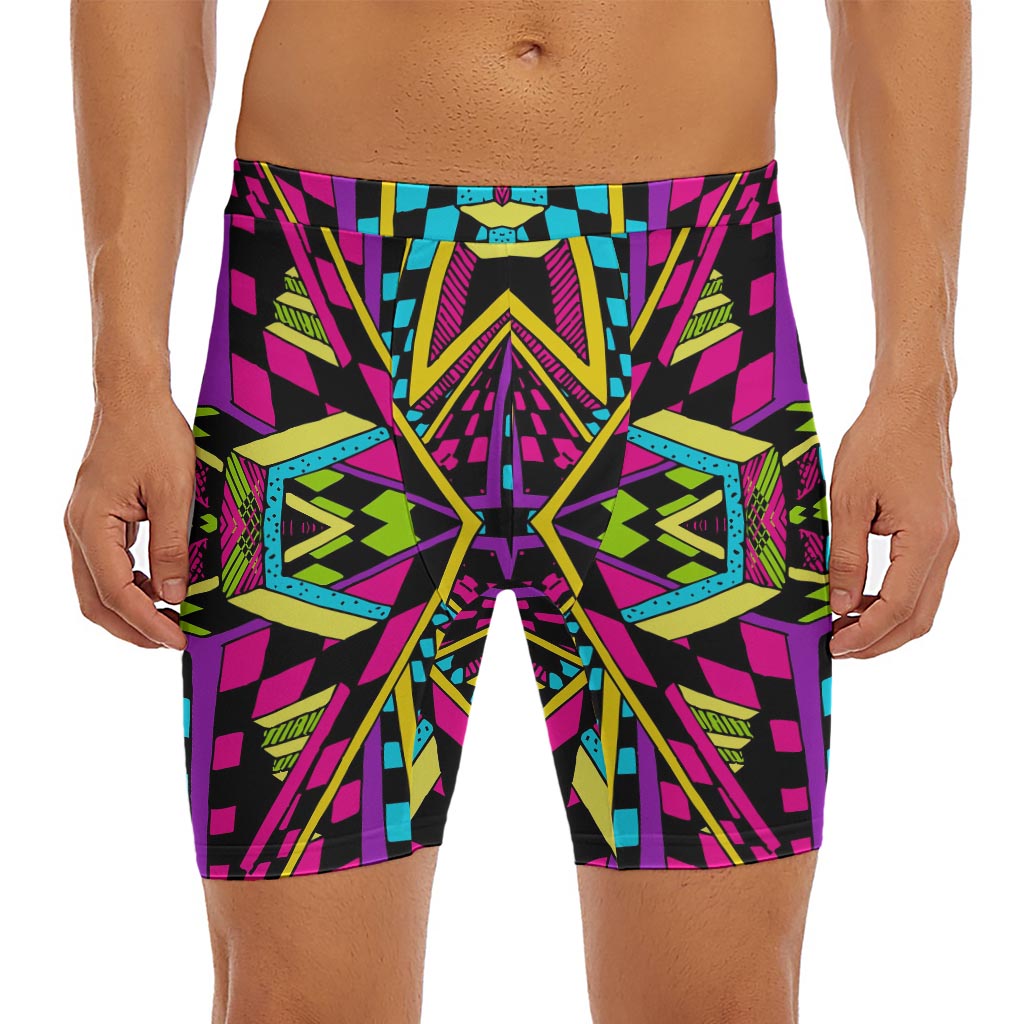 Ethnic Psychedelic Trippy Print Men's Long Boxer Briefs