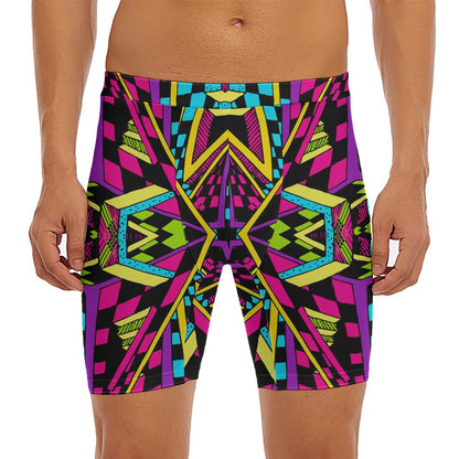 Ethnic Psychedelic Trippy Print Men's Long Boxer Briefs