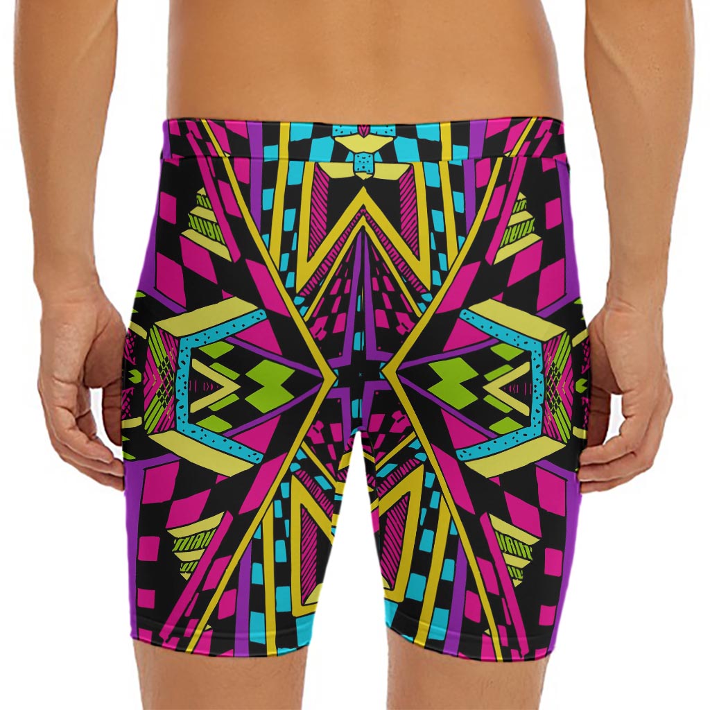 Ethnic Psychedelic Trippy Print Men's Long Boxer Briefs