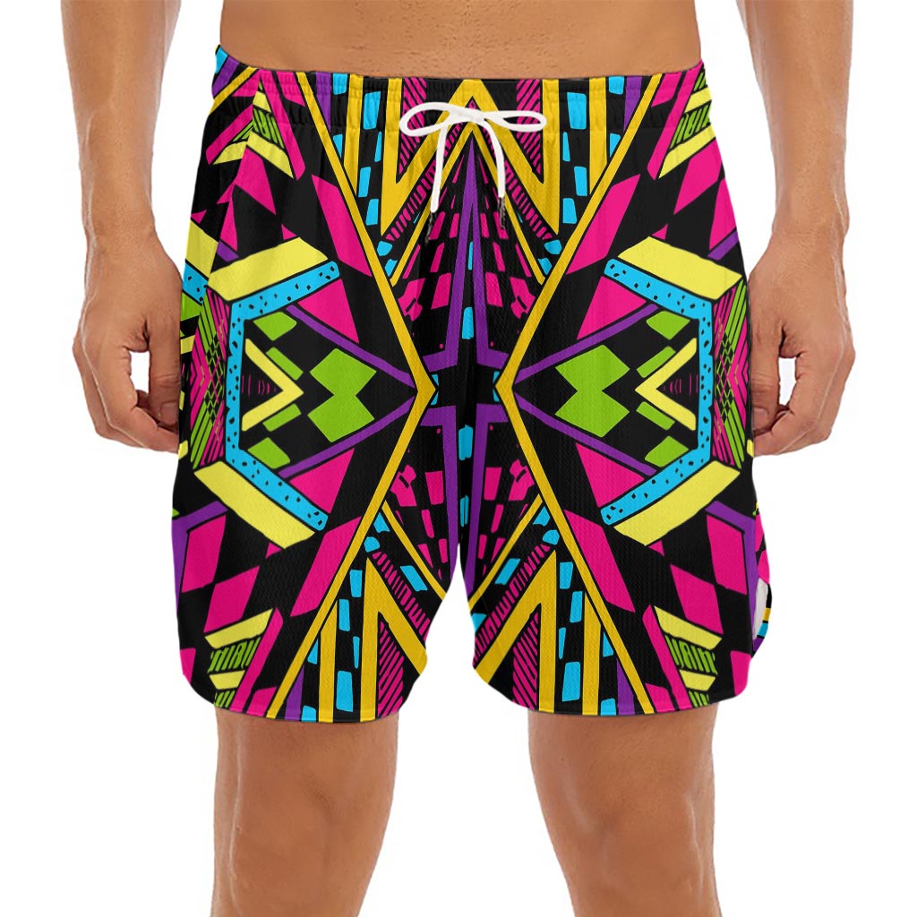 Ethnic Psychedelic Trippy Print Men's Split Running Shorts