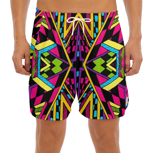 Ethnic Psychedelic Trippy Print Men's Split Running Shorts