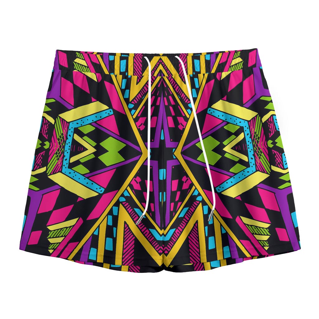 Ethnic Psychedelic Trippy Print Mesh Shorts