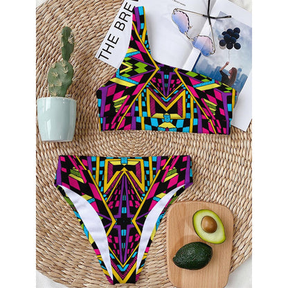 Ethnic Psychedelic Trippy Print One Shoulder Bikini Top
