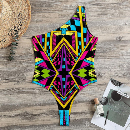 Ethnic Psychedelic Trippy Print One Shoulder Bodysuit