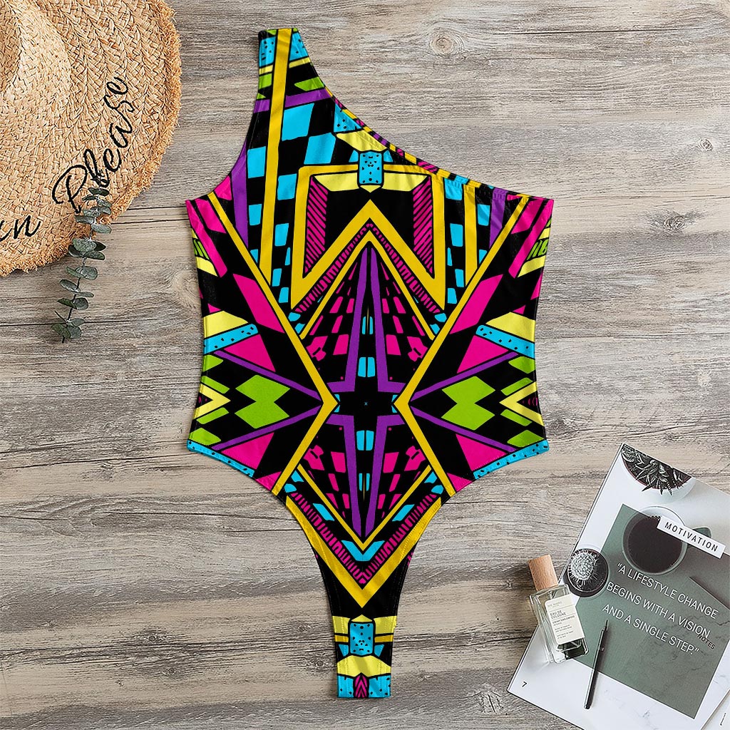 Ethnic Psychedelic Trippy Print One Shoulder Bodysuit