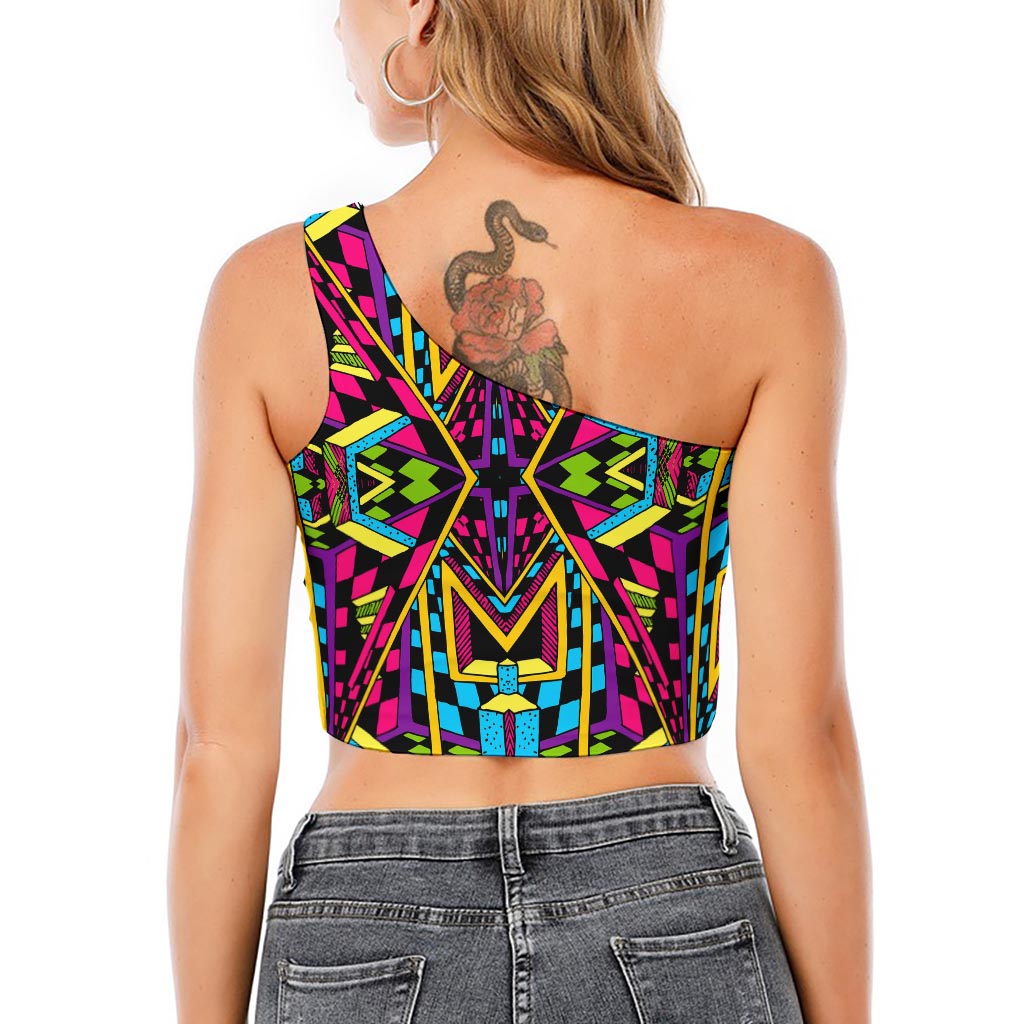 Ethnic Psychedelic Trippy Print One Shoulder Crop Top