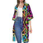 Ethnic Psychedelic Trippy Print Open Front Beach Cover Up