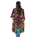 Ethnic Psychedelic Trippy Print Open Front Beach Cover Up