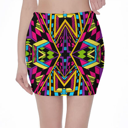 Ethnic Psychedelic Trippy Print Pencil Mini Skirt