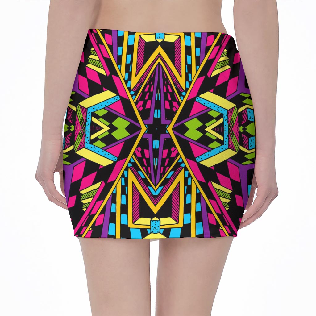 Ethnic Psychedelic Trippy Print Pencil Mini Skirt