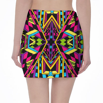 Ethnic Psychedelic Trippy Print Pencil Mini Skirt