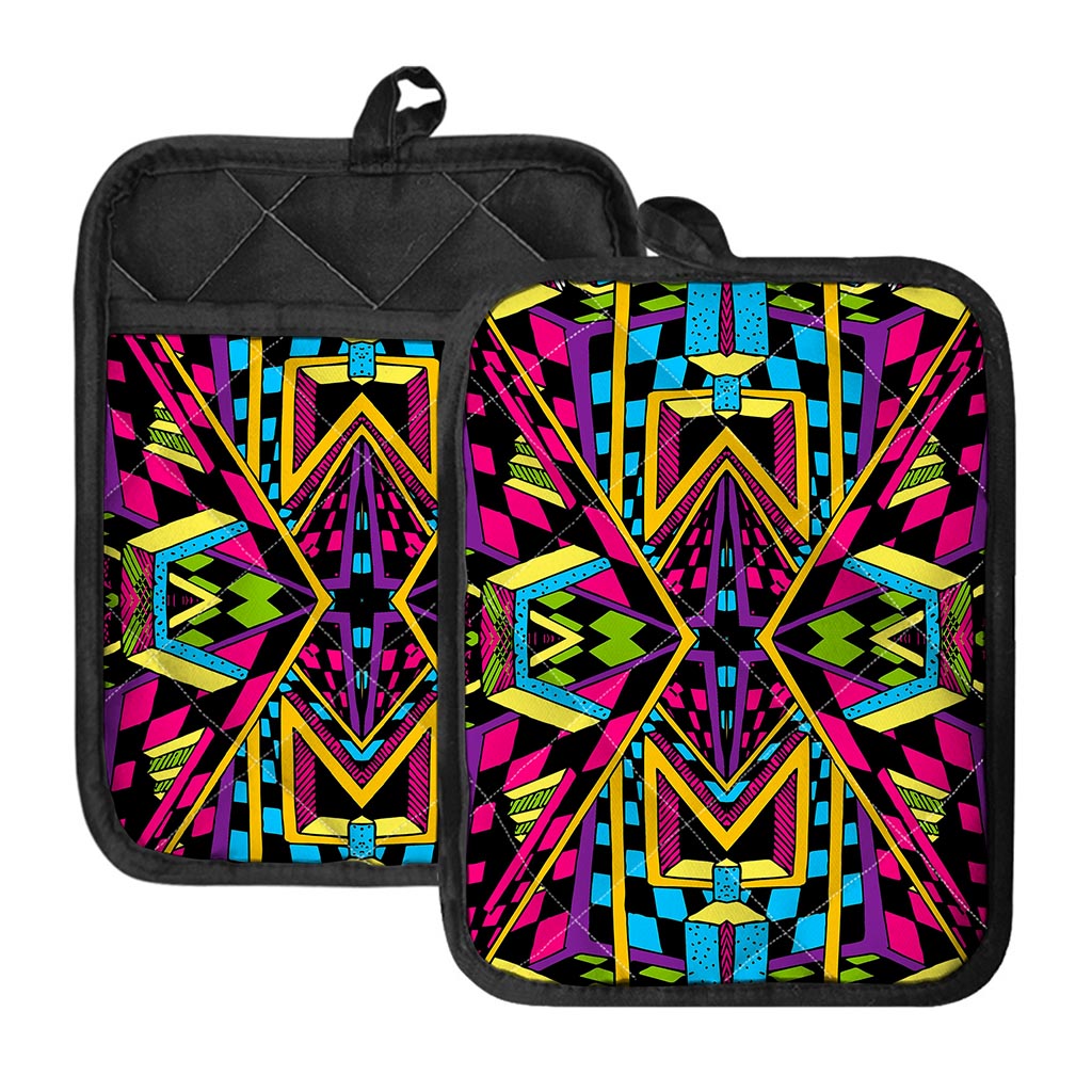 Ethnic Psychedelic Trippy Print Pot Holders With Pocket