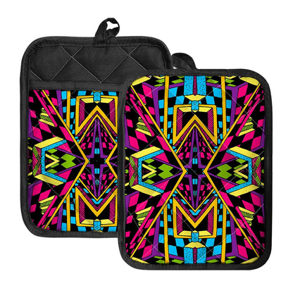 Ethnic Psychedelic Trippy Print Pot Holders With Pocket