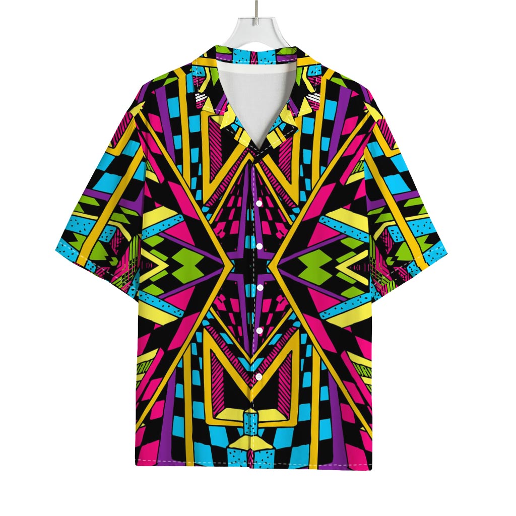 Ethnic Psychedelic Trippy Print Rayon Hawaiian Shirt