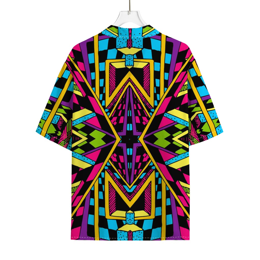 Ethnic Psychedelic Trippy Print Rayon Hawaiian Shirt