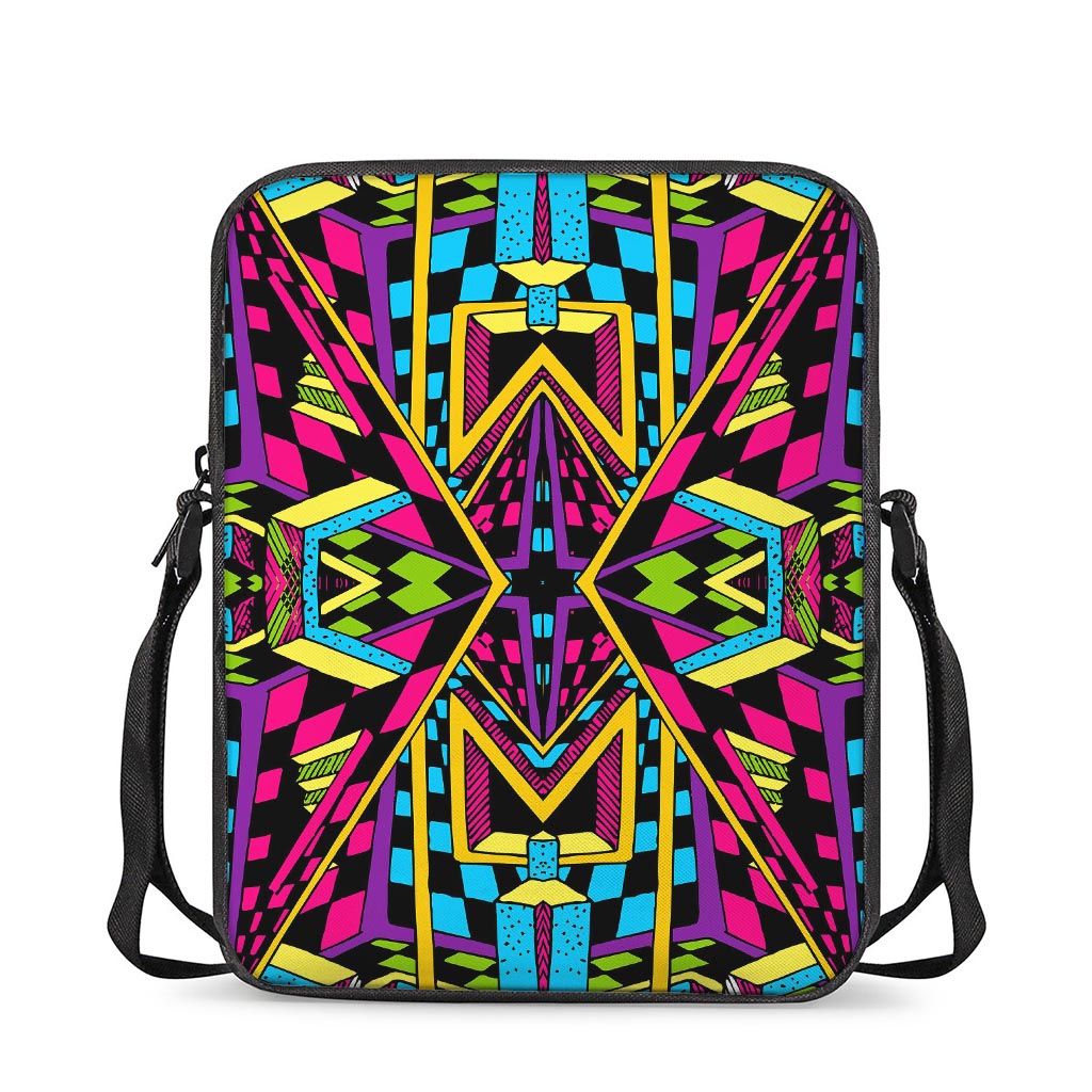 Ethnic Psychedelic Trippy Print Rectangular Crossbody Bag