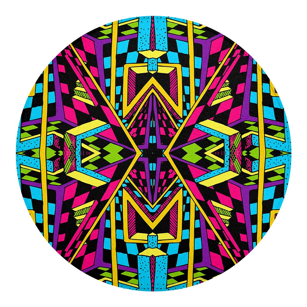 Ethnic Psychedelic Trippy Print Round Blanket