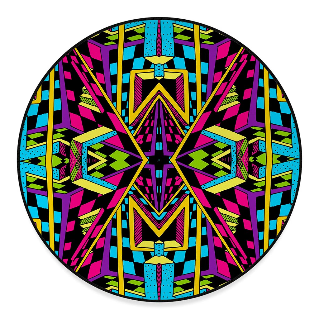 Ethnic Psychedelic Trippy Print Round Floor Mat
