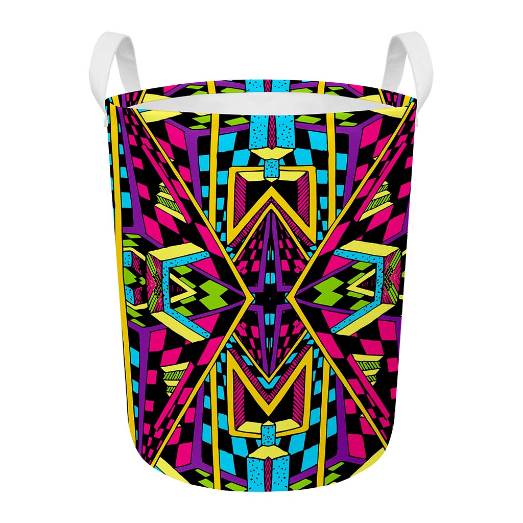 Ethnic Psychedelic Trippy Print Round Laundry Basket