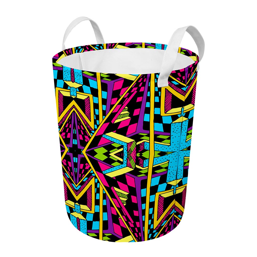 Ethnic Psychedelic Trippy Print Round Laundry Basket