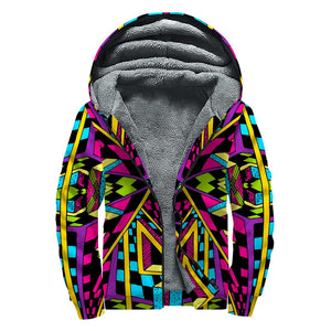 Ethnic Psychedelic Trippy Print Sherpa Lined Zip Up Hoodie