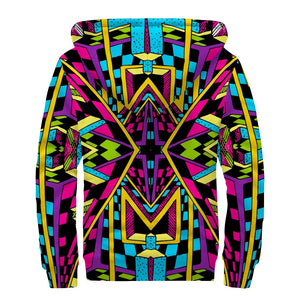 Ethnic Psychedelic Trippy Print Sherpa Lined Zip Up Hoodie