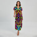 Ethnic Psychedelic Trippy Print Short Sleeve Maxi Dress