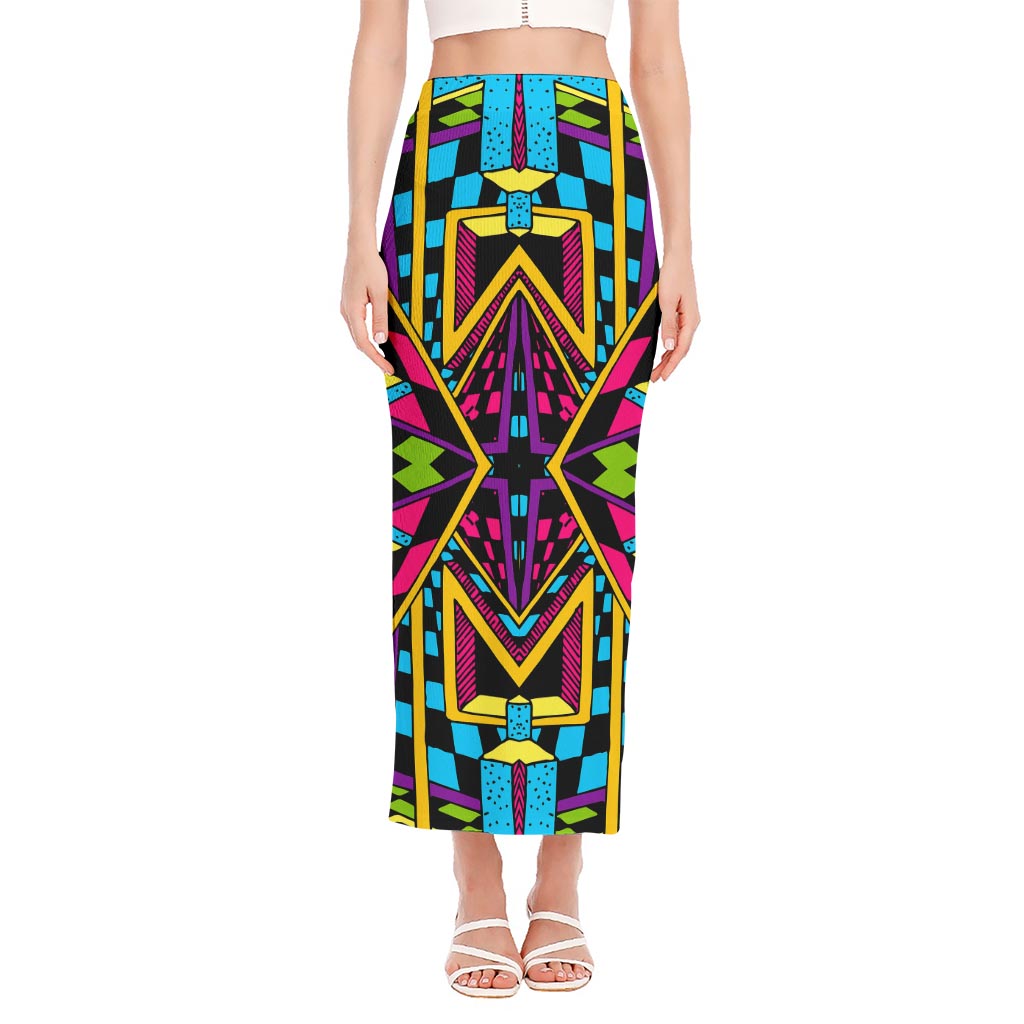 Ethnic Psychedelic Trippy Print Side Slit Maxi Skirt