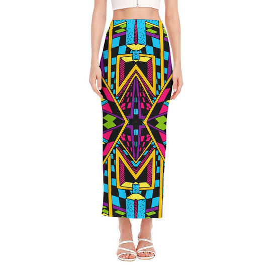 Ethnic Psychedelic Trippy Print Side Slit Maxi Skirt
