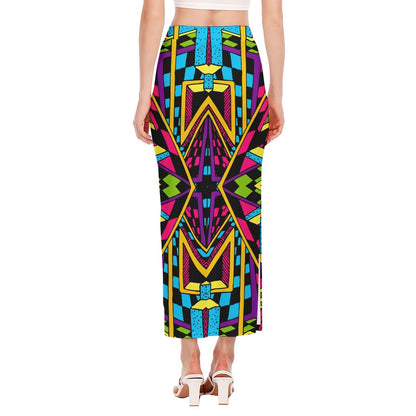 Ethnic Psychedelic Trippy Print Side Slit Maxi Skirt