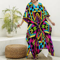 Ethnic Psychedelic Trippy Print Silk V-Neck Kaftan Dress