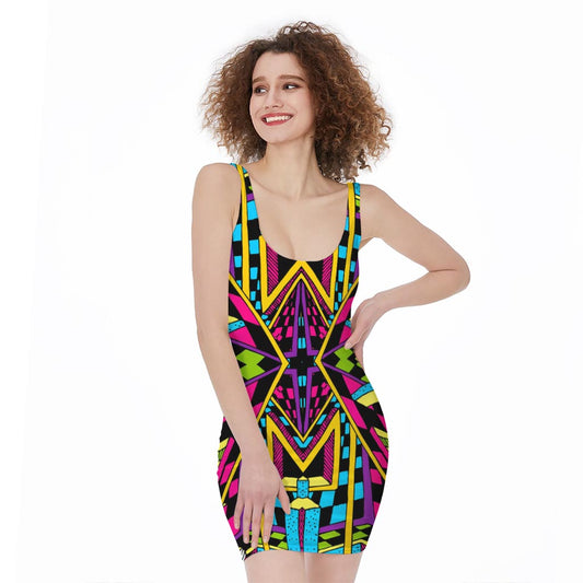Ethnic Psychedelic Trippy Print Sleeveless Bodycon Dress