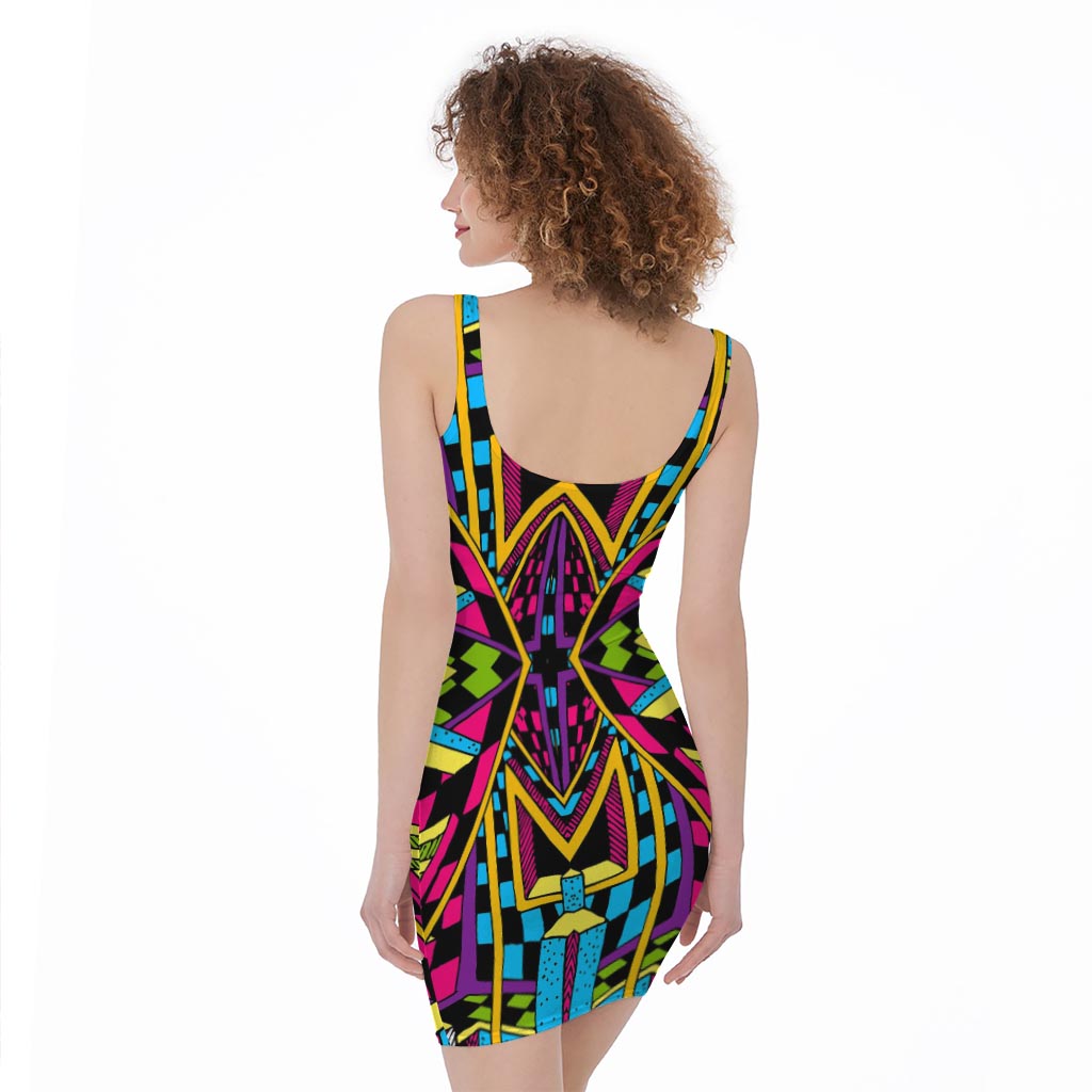 Ethnic Psychedelic Trippy Print Sleeveless Bodycon Dress